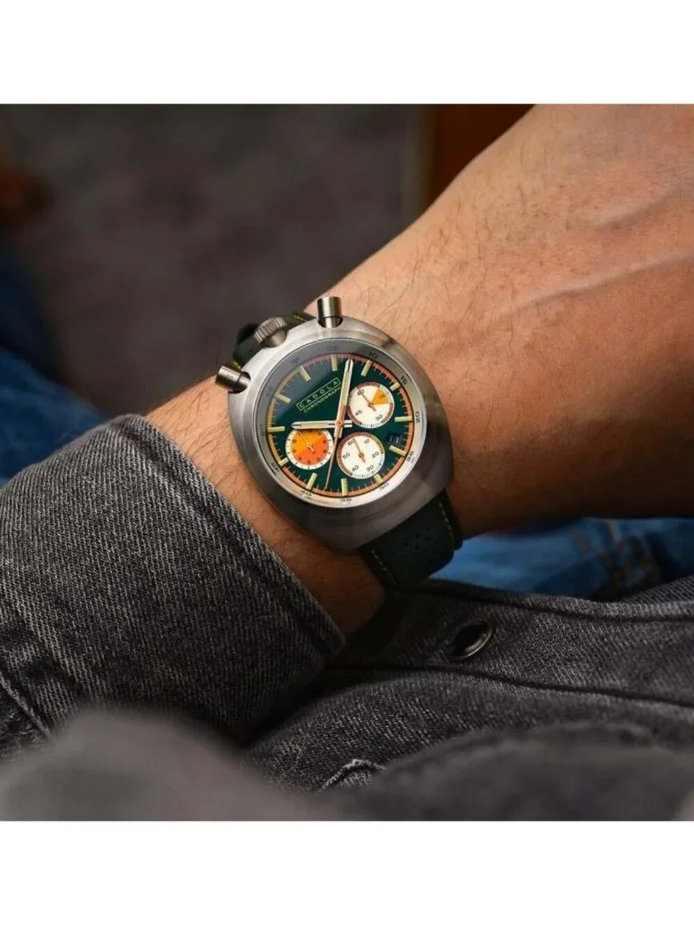 NWT Cadola Testa Di Toro Chronograph Quartz Green Dial Men's Watch